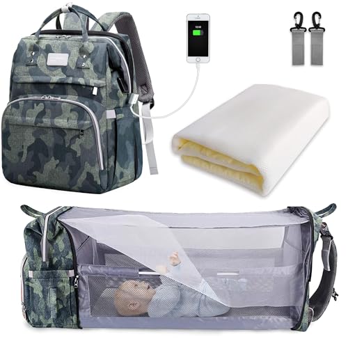 SNDMOR Mochila de fraldas, grande mochila maternidade para bebé, mochila de carrinho de bebé multifuncional, bolsa de fraldas com trocador e porta de carregamento USB, adequada para mãe e pai