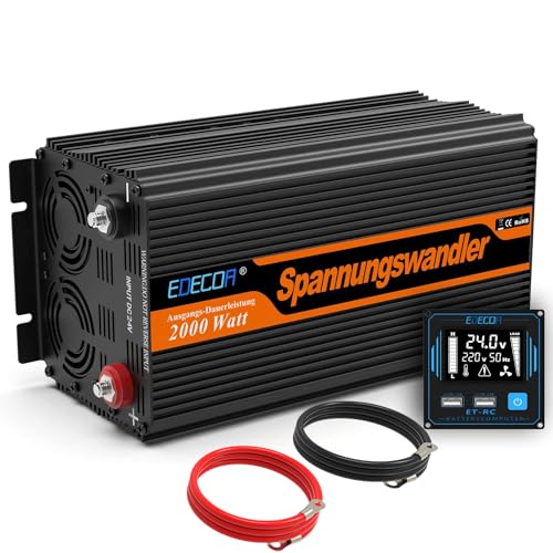 EDECOA Inversor 24v 220 v 2000 w Controlo 2X USB conversor 24 V 230 V para camião Power Inverter transformador com sistema de isolamento galvânico (2.ª geração)