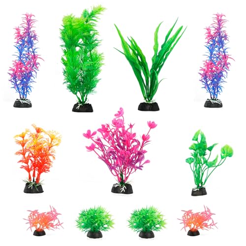 FENGQQKJ Aquariums Deko Aquariums Zubehör Pflanzen künstlich Wasserpflanzen Aquarium-Miniteich Kunstoffpflanzen Fisch Tank Schildkröte Aquarien Dekorationen Grün lilás Rosenrotfür Aquarien 11 Stür ck