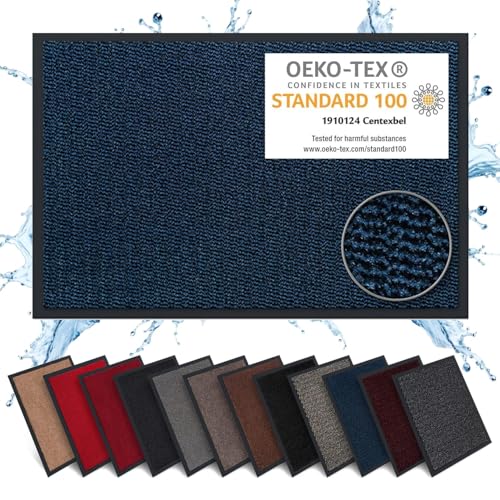 Carpet Diem Capuz antiderrapante 40 x 60 cm - armadilha de terra felpudo exterior e interior para uma entrada limpa - fácil de cuidar - azul - preto
