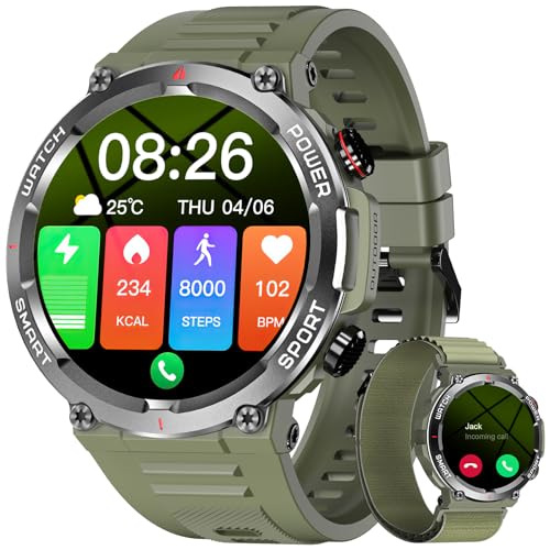 Blackview Relógio inteligente homem - chamadas Bluetooth, 1,39" Smartwatch com pulso / oxímetro (SpO2)/monitor de sono/podómetro, 100 modos desportivos pulseira atividade para Android iOS (2 correias)