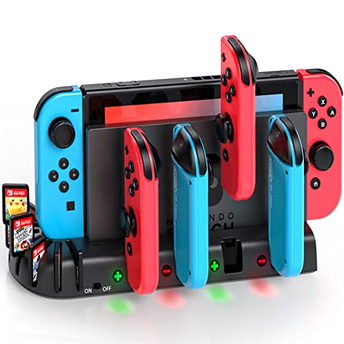 KDD Carregador de comandos Switch para Nintendo Switch/OLED Joy-con, carregador para Nintendo Switch com 8 ranhuras de jogo, carregamento Switch/OLED com indicador LED acessórios para Swtich/OLED