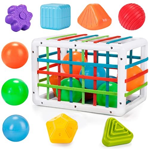 LZDMY Brinquedos bebés 6-12 meses, cubo Montessori 1 ano com blocos sensoriais bolas, desenvolver motoridade, jogo classificação de formas, presentes bebé meninos meninas aniversários reis magos natal