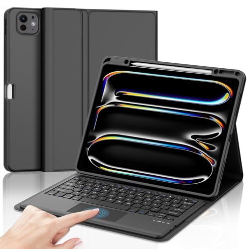 Teclado para iPad Pro 13 2024 13 polegadas com Touchpad, QWERTY espanhol Ñ, Bluetooth magneticamente removível Trackpad capa teclado com suporte para lápis para iPad Pro 13 M4, preto