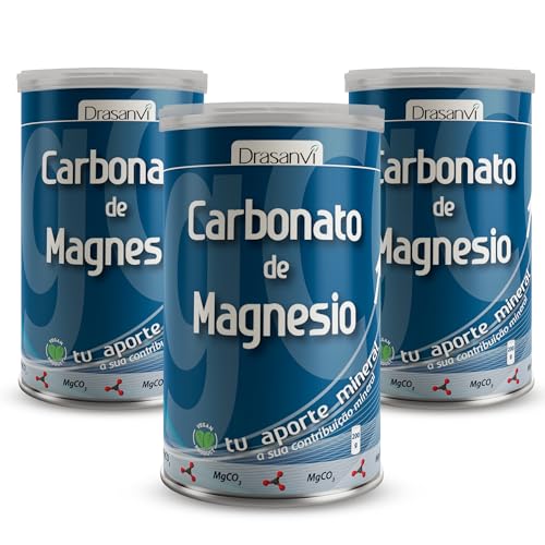 DRASANVI Carbonato de magnésio puro | contribui para o funcionamento normal dos ossos, dentes, músculos e sistema nervoso, diminui o cansaço e a fadiga | 3 x 200 g de pó