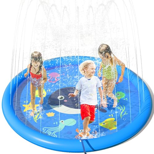 Peradix Splash Play Mat, Tapete com aspersores, 170 cm, de aprendizagem, para jogo, salpicos de água, PVC, almofada para crianças, para jardim de verão, brinquedos, aquático