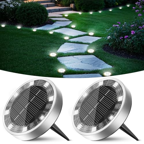 Peasur 2 Pacotes luzes solares LED para exteriores, jardim, chão, 8 LED luz solar exterior e jardim, IP65 luzes solares impermeáveis para pátio, caminho, relva, branco frio