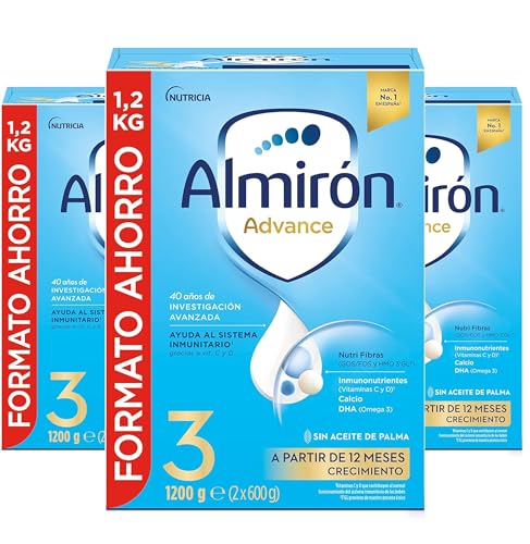 Almirón Advance 3, leite de crescimento em pó para bebé a partir de 12 meses, pack de 3 x 1,2 kg