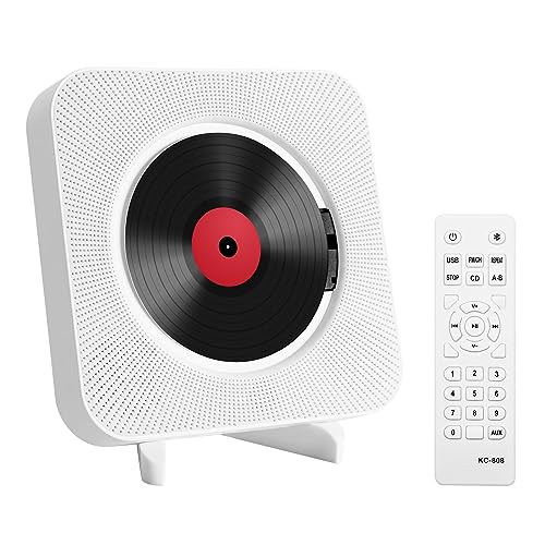 Adirigo Leitor de CD portátil de mesa com Bluetooth, leitor de CD musical de parede multifuctional integrado nos altifalantes HiFi Home Audio Boombox com controlo remoto, cor