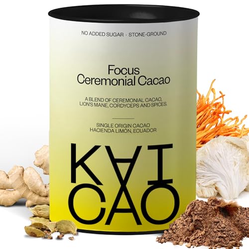 Kaicao Cacau cerimonial com melena de leão em pó, Cordyceps, gengibre e carnomo, cacau puro em pó, origem do Equador, sem açúcar, vegano, sem glúten, dieta Keto, 200 g