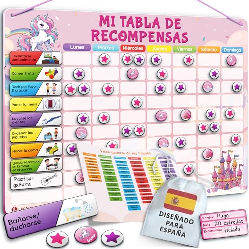 LIKARTO Tabela de recompensas para crianças - quadro magnético com muitas tarefas e 280 ímanes - inspira bom comportamento - calendário educativo infantil - rosa