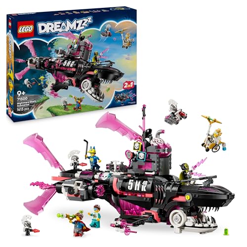 LEGO DREAMZzz 2 em 1 tubarão submarino dos pesadelos de brinquedo - 2 opções de construção com aeronaves e 5 minifiguras Inc. Mateus e Astrid - Presente de para meninos e meninas de 9 anos 71500