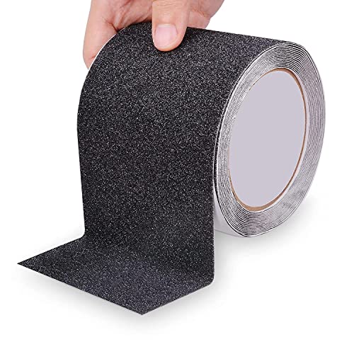 OQingluan Fita antiderrapante adesiva, 10 cm * 18 m, fita adesiva antiderrapante escadas, fita antiderrapante segurança, evita que os idosos, crianças e animais de estimação deslizem e caiam, preto