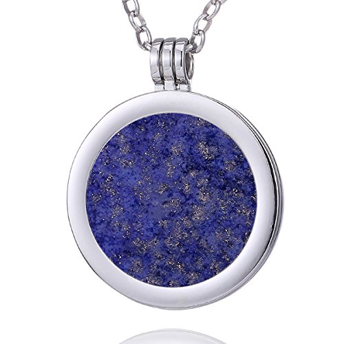 Morella Mulheres colar 70 cm aço inoxidável e pingente com moeda amuleto de pedra preciosa gema 33 mm prato de chakra em saco de joalharia