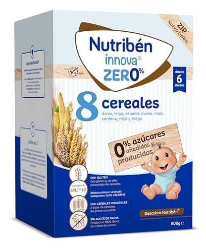 Nutribén innova ZERO 0% 8 cereais | arroz, trigo, cevada, aveia, milho, centeio, milho e sorgo, comida para bebés a partir de 6 meses, 0% açúcares adicionados, cereais integrais, 500 g