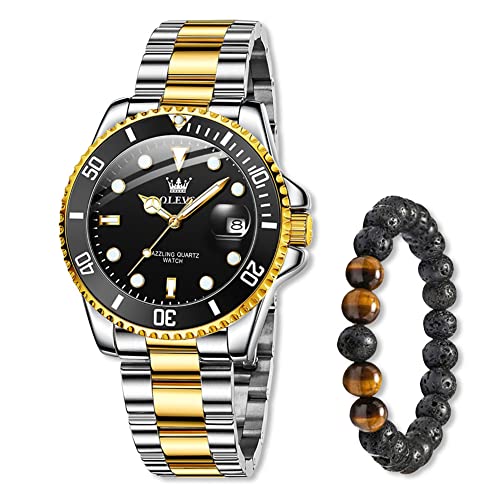 Raitown Relógio homem em aço inoxidável, mostrador de 41 mm com agulhas luminosas e calendário | movimento de quartzo | impermeável 3ATM | relógio clássico para homens