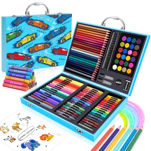 CutteeyFyry Pasta de pinturas para crianças 4-12 anos, automóveis, com marcadores, aguarelas, rayon, lápis de cor - presentes