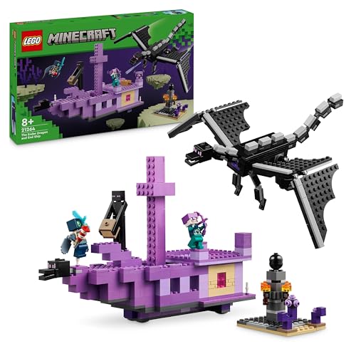 LEGO Minecraft O dragão Ender e o barco do End de brinquedo - decoração do quarto com barco, dragão e 3 figuras Inc. Enderman - Presente Gamer para meninos e meninas de 8 anos 21264