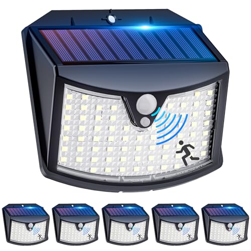 Luz solar exterior: 3 modos de luz solar exterior e jardim com sensor de movimento, IP65, holofotes LED exteriores solares para jardim, garagem, rua, pátio, caminhos, portas dianteiras