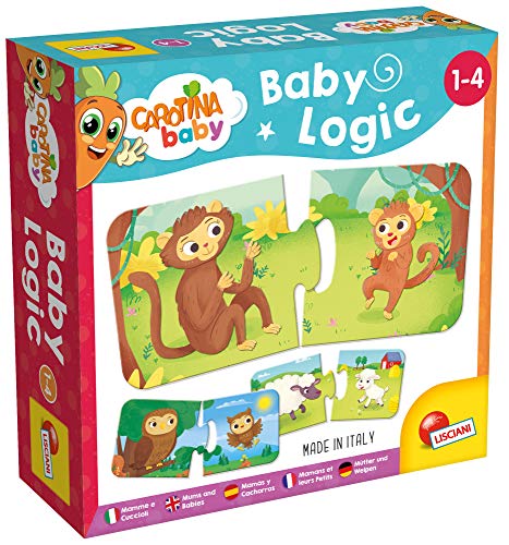 Lisciani - Lógica bebé - mães e seus pequenos - conjunto de sociedade educacional - conjunto de lógica e reflexão - 12 quebra-cabeças de 2 peças - para crianças de 1 a 4 anos - CAROTINA BABY