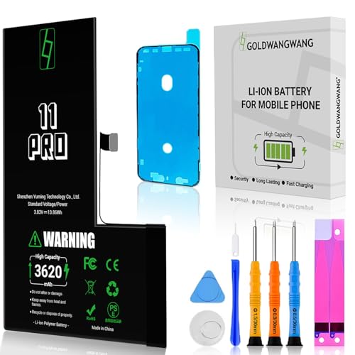 GOLDWANGWANG Bateria para iPhone 11 Pro, 3620 mAh de alta capacidade, compatível com A2160 A2217 A2215, 0 ciclos, kit completo de reparação, certificado CE/RoHS/FCC