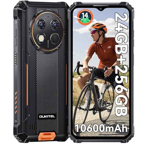 OUKITEL G1 Android 14 telemóvel resistente - 24 GB RAM + 256 GB ROM (TF 1TB) telemóvel inquebrável, bateria 10600 mAh, 6,52" HD+ IPS telemóvel, câmara 48 MP+5 MP, dual 4G SIM/NFC/OTG/OTG. /GPS/H.