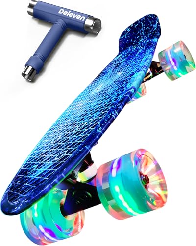 Deleven Skate 56 cm com rodas LED, ferramenta de skate e rolamentos ABEC 7 - skate para crianças iniciantes adolescentes adultos