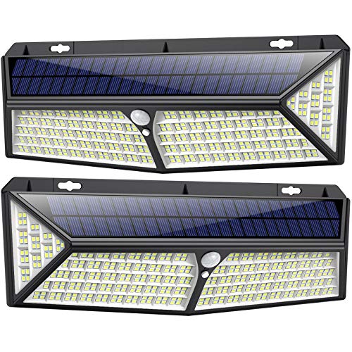 kilponen Luz solar para exterior: 430 LED com carregamento USB: holofote solar exterior 270º iluminação 4400 mAh candeeiro solar com sensor de movimento e 3 modos inteligentes para jardim, caminho,