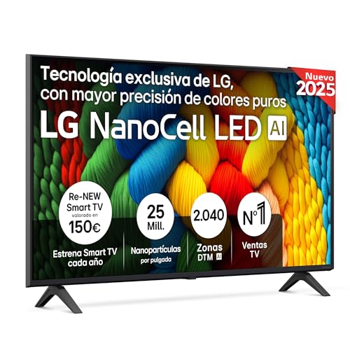 LG 43NANO80A6B Televisão 43", 4K, NanoCell, Smart TV, LED IA, WebOS 25, processador potente e inteligente, Super Upscaling, Dolby Digital Plus, Alexa/Google Assistant, preto