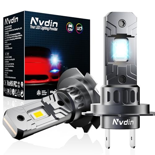 Nvdin lâmpadas h7 led 20000lm, lâmpada faróis de carro e moto, muito compacto sem ventilador, tamanho halogéneo 1:1, kit de luzes para longas ou curtas, lâmpadas de luz de 12 V lâmpadas de carro 6000k