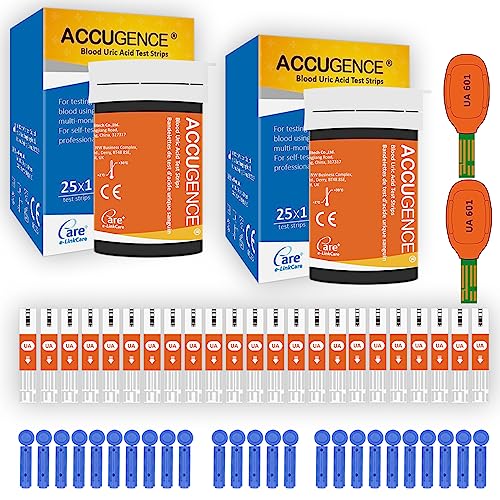 ACCUGENCE 50 tiras de teste de ácido úrico e 50 lancetas. (adequado para monitor multifuncional ACCUGENCE PM900 3 em 1)
