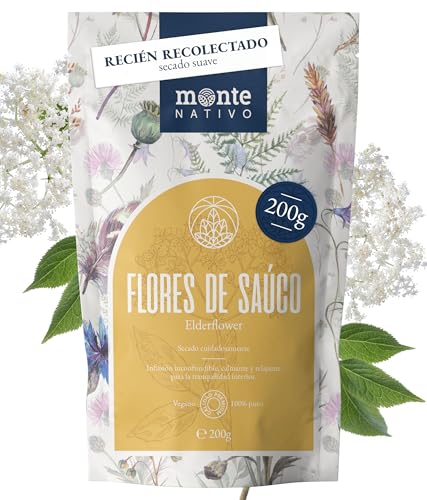 Chá de flor de saúco monte nativo (200 g) - Elderflower tea - Infusões de ervas - chá de ervas - cuidadosamente cortado e seco - 100 % puro e natural