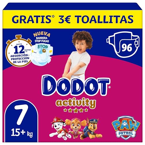 Dodot Activity tamanho 7, 96 fraldas para bebé, 15 kg, até 12 H de proteção contra fugas e ajuste
