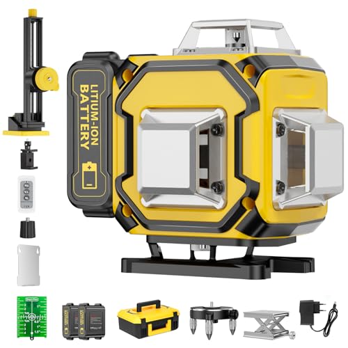 Nível laser automático de 360 graus, nível laser verde de 16 linhas, 2 x 360 horizontal e 2 x 360 verticais, 2 x bateria, montagem na parede, controlo remoto, base magnética, suporte magnético