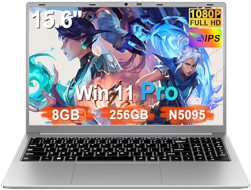 Ruzava Computador portátil Celeron N5095 Upto 2,9 GHz Win11 Pro Laptop 8 GB RAM 256 GB SSD TF 1TB LPDDR4 5G WiFi 1920 * 1080 FHD USB 3.0 Widevine L1 portátil Teclado QWERTY I. Inglês - Prata