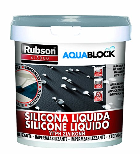 Rubson Aquablock SL3000 Silicone líquido cinzento, impermeabilizante líquido para prevenir e reparar goteiras e humidades, silicone elástico, 1 x 5 kg
