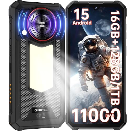 OUKITEL WP53S Mobile inquebrável telemóvel rugerizado 11000 mAh móvel resistente 16 GB + 128 GB/TF 1TB 6,52"HD Android 15 telemóvel todo-o-terreno 128 dB altifalante luz de campismo dupla 4 G Sim/NFC
