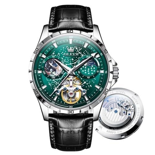 OLEVS Relógio de pulso automático para homem, design de esqueleto de céu estrelado, resistente à água e luminoso, correia de relógio de precisão em aço inoxidável