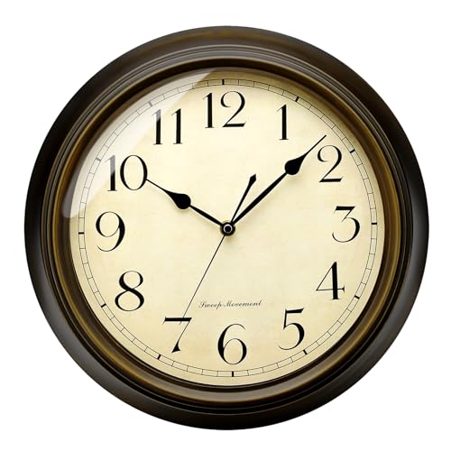 Plumeet Relógio de parede retro, relógio silencioso clássico sem Tic-TAC de 25 cm, adequado para decorar sala, quarto, escritório - alimentado por bateria (números árabes