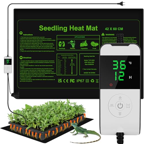 WADEO Tapete de aquecimento para plantas grandes, 55 W esteira de aquecimento impermeável para mudas com termostato de 5 °C a 45 °C, com função de temporizador, para germinação de mudas