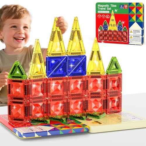 burgmate Conjunto de construção magnética de viagem, 26 peças 3D diamante mini blocos magnéticos de azulejos com caixa metálica portátil, criatividade brinquedos educativos presentes para crianças 3+
