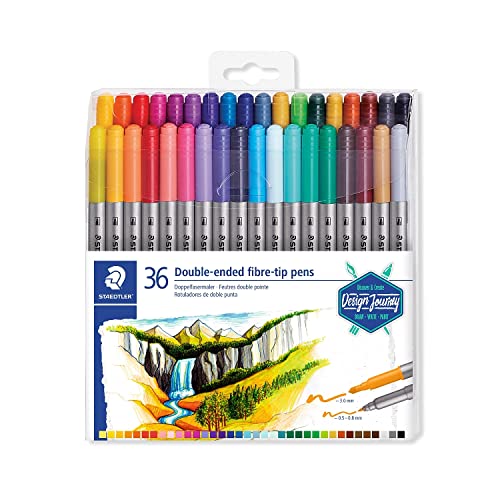 STAEDTLER Design Journey 3200 TB36 Marcadores para caligrafia de ponta dupla, caixa com 36 marcadores de cores variadas