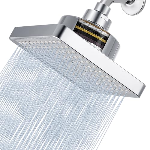 Cabeça de duche de chuva de alta pressão Voolan com filtro quadrado para remover o cloro e as substâncias ocivas, melhorar os problemas do cabelo e da pele, 15 cm cromado