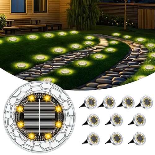 10 lâmpadas solares de chão para exteriores, 8 LED, candeeiro solar para jardim, impermeável, luz solar, luz branca fria, aço inoxidável, plástico, lâmpada solar para exterior, jardim,