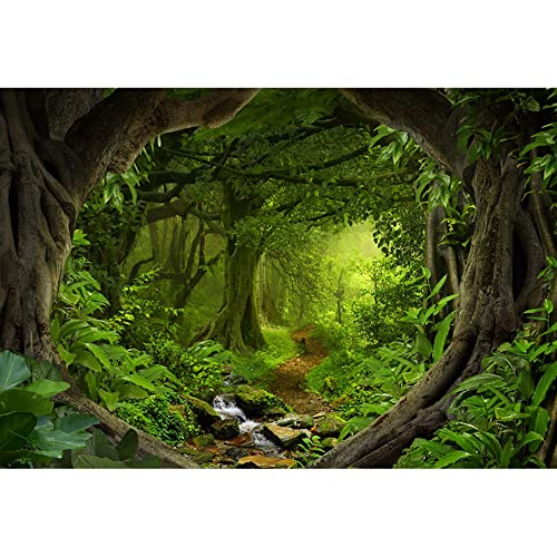 Aoihrraan 3,5 x 2,5 m bosque encantado pano de fundo folhas perenes árvore magia selva arroio primavera caminho natural cenário fotografia fada conto festa bebé shower criança adulto retrato foto