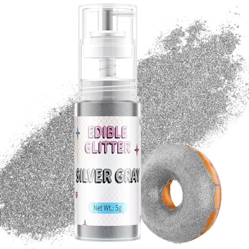 Purpurina Comestível em spray cinzento prateado, Waysroma Purpurina comestível substituição Sprinkles cores alimentares pó para bolos, morangos, Fondant, cocktails, chocolate (5 g)