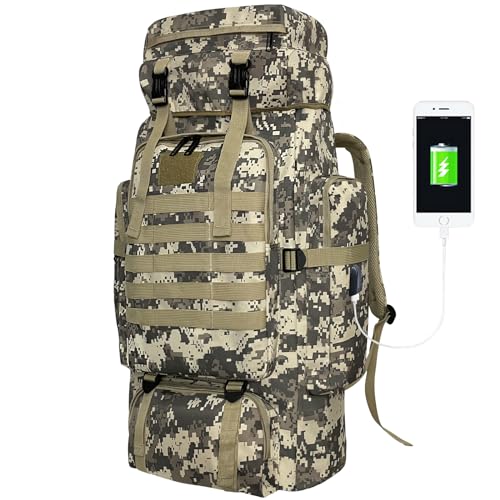 Vaupan Mochila de caminhada, mochila tática militar de acampamento de 80 L com porta de carregamento USB, impermeável, grande, mochila de viagem ao ar livre, mochila Molle para homens e mulheres