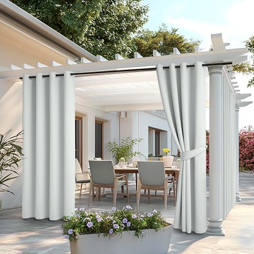 MIULEE Cortinas de exterior impermeáveis, cortinas com terraço exterior com furos, adequadas para varandas, pérgolas, 2 peças, 132 x 275 cm, branco cinzento