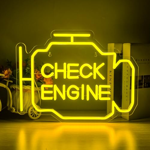 Horseneon Check Engine Letreiro de néon para garagem sinais LED iluminados para oficina de reparação de automóveis letreiro de néon amarelo para decoração de parede oficina de reparação de garagem
