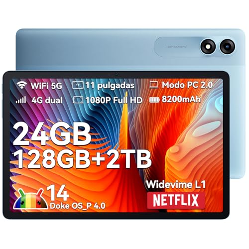 Blackview Tab Tablet de 90 de 11 polegadas, 24 GB RAM + 128 GB ROM/TF 2TB tablet Android 14, duplo 4G LTE e 5G WiFi, Octa-Core, Widevine L1 Gaming Tablets, 8200 mAh, BT5.0, duplo cabo âmara 13MP. + 8